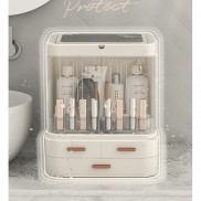 Kệ đựng mỹ phẩm thông minh có gương tích hợp đèn LED - Hộp đựng đồ trang điểm, mỹ phẩm chống bụi bẩn